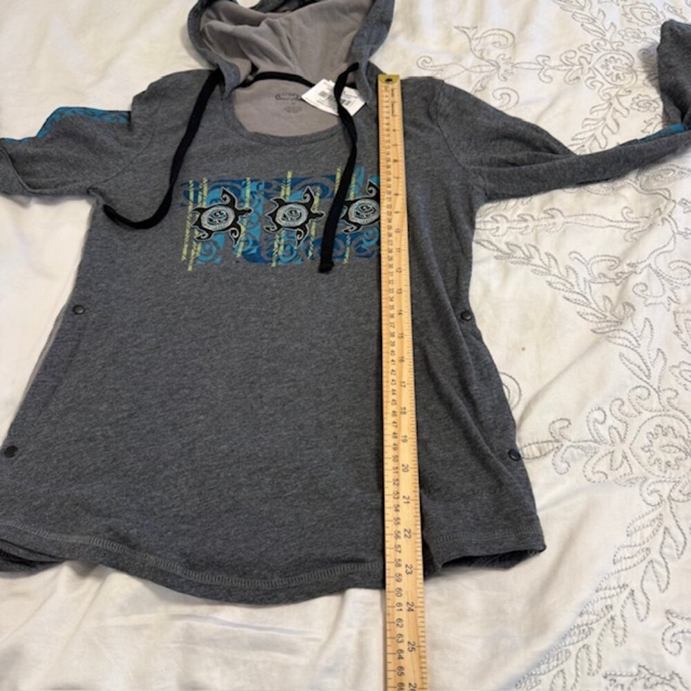 NWT Crazy Shirts Gray Hoodie Pullover Women XS Side Pockets Hawaii Tribal Turtle - Picture 9 of 10
